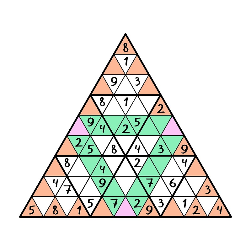 不寻常的数独金字塔游戏与三角形细胞矢量插图