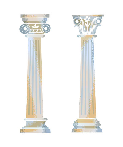 Two Ancient Roman or Greek column set. Decorative 