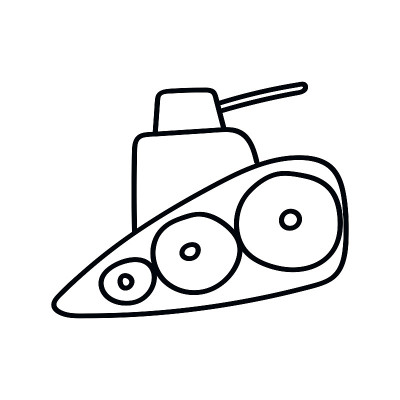 坦克图标涂鸦素描线。军事武器的战争