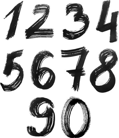 的一组数字。用黑墨水刷画。