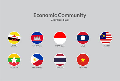东盟经济共同体国家旗帜图标收藏