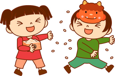 Children throwing dried soy beans