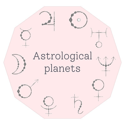 占星的行星装饰符号。星座行星住所。太阳系十大天体