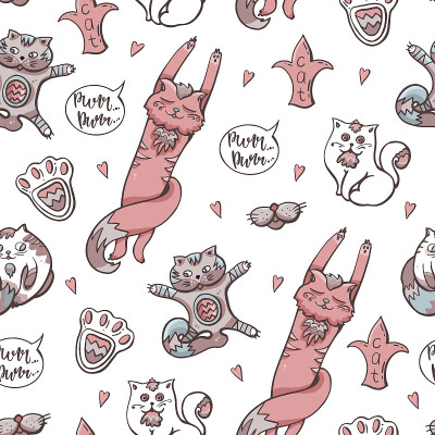 可爱的猫无缝图案。儿童手绘插图。向量的背景。