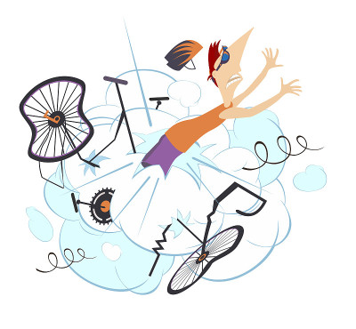 一个骑自行车的人从自行车上摔下来的孤立插图