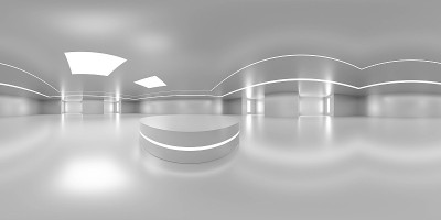 全360度等矩形全景hdri现代未来主义白色建筑室内3d渲染插图