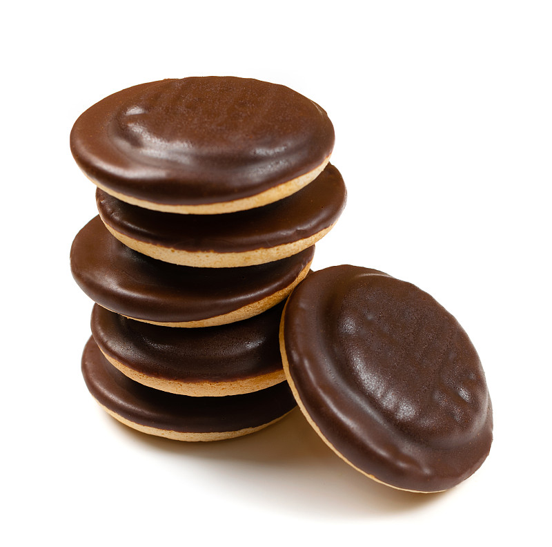 Round chocolate jaffa cake or biscuit cookie fille