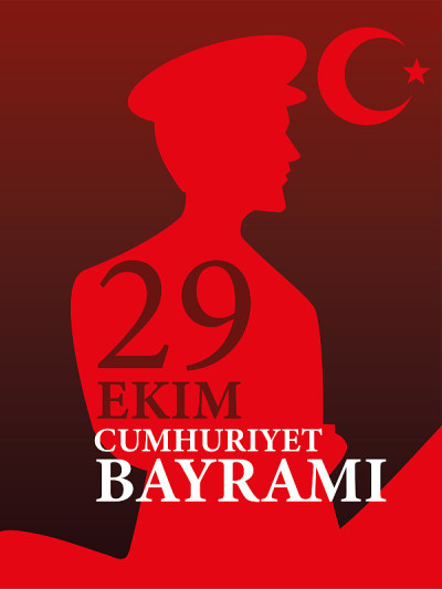 29 ekim cumhuriyet bayrami与土耳其阿塔图尔克人剪影月亮和星星矢量设计