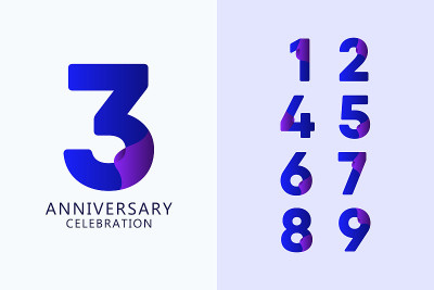 3周年庆典蓝色标志矢量模板设计插图