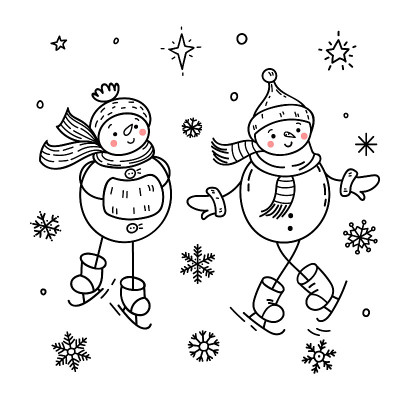 雪人和雪花的圣诞插图。