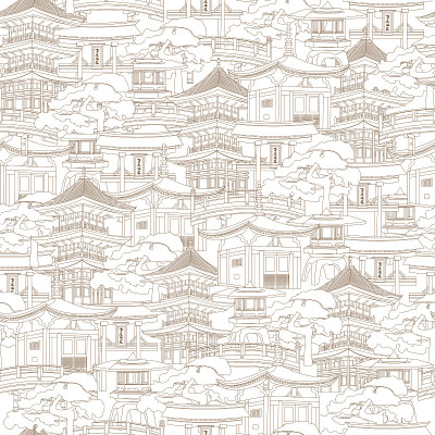 轮廓日本建筑无缝格局。一套国家房屋和天气在白色背景。
