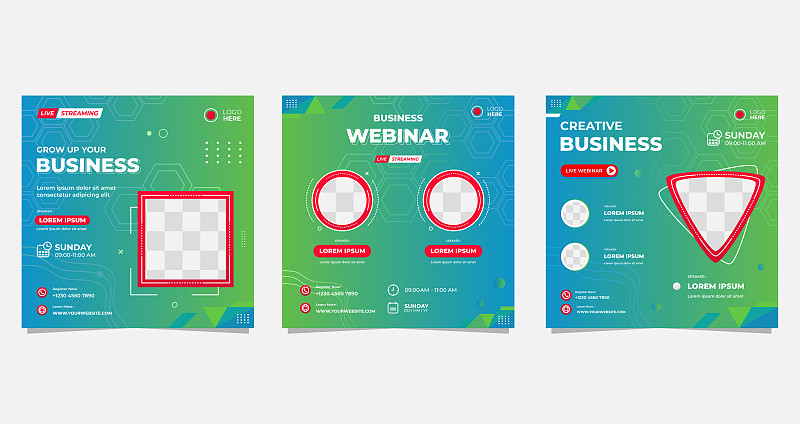 Collection of social media post templates. Geometr_模板素材-稿定设计