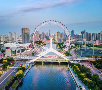 天津城市建筑夜景航拍