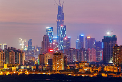 日落在香港和深圳城市农村