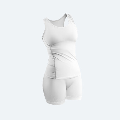 模拟白色背心，短裤，3D渲染，女性压缩服孤立在背景上。