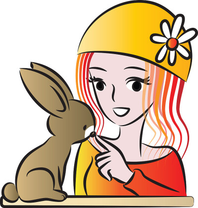 矢量女人抱兔子