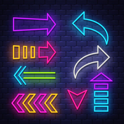 Big collection neon arrows. Neon arrows symbols de