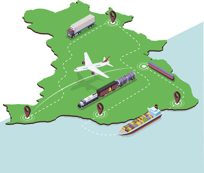 巴西的五种主要货物运输方式。航空、铁路、水路、管道、公路。巴西物流图