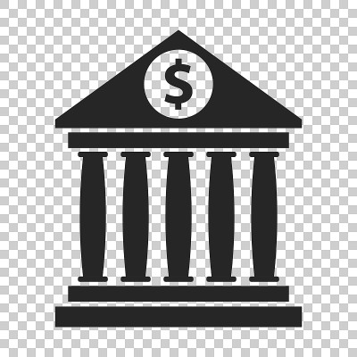 银行大楼图标与美元标志在平坦的风格。博物馆矢量插图孤立的背景。