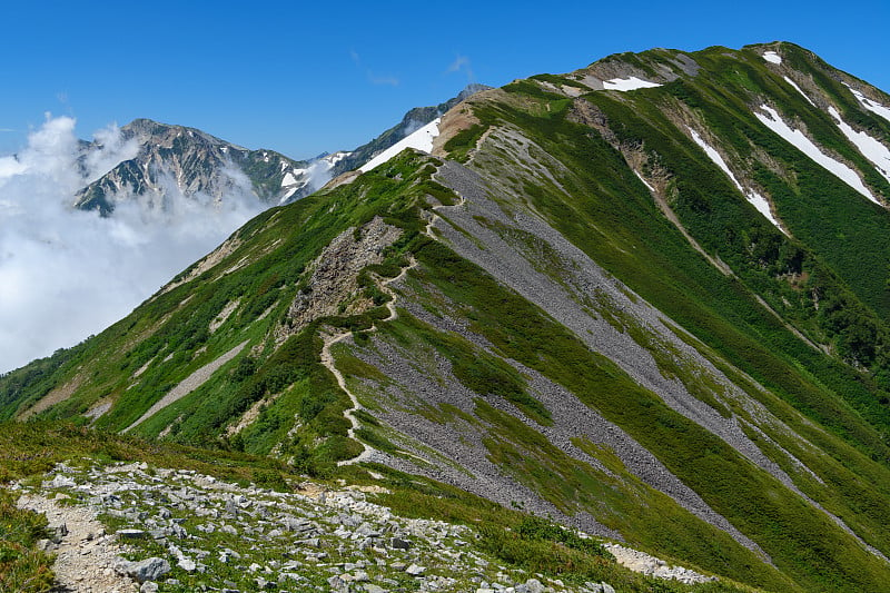 Mt.Korengesan Mt.Yarigatake,太。Shakushidake在夏天