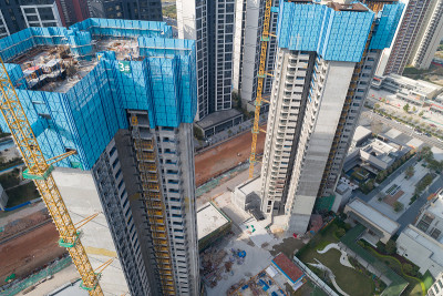 中国多层公寓建筑工地鸟瞰图