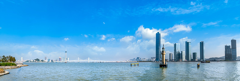 航拍珠海横琴金融岛上的现代建筑