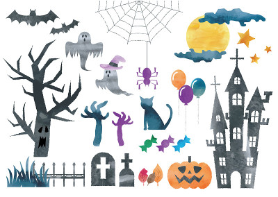 Watercolor material set for Halloween