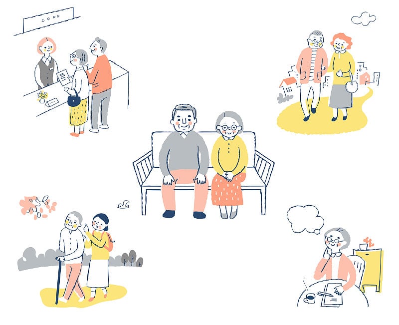 A set of life scenes for various elderly people