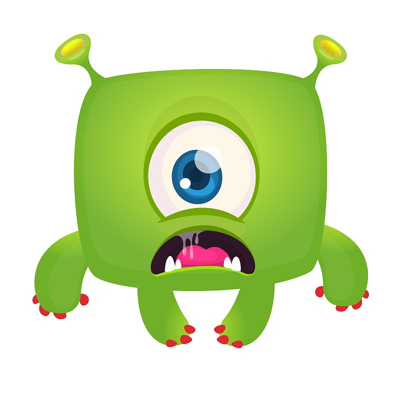 Funny one eyed alien cyclops cartoon. Vector illus