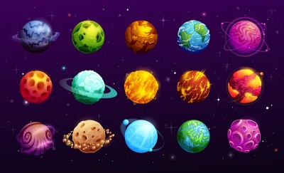幻想外星星系的卡通太空行星