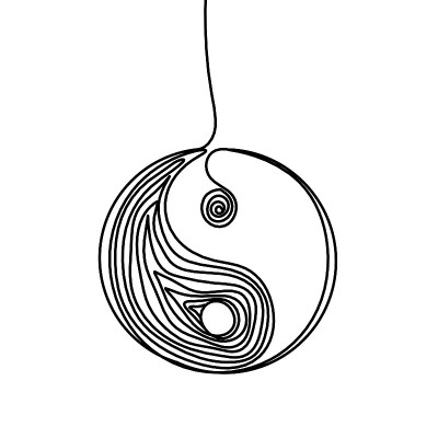 阴阳符号作为线条绘制在白色背景上
