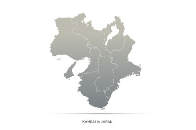 关西地图。日本区域矢量地图。