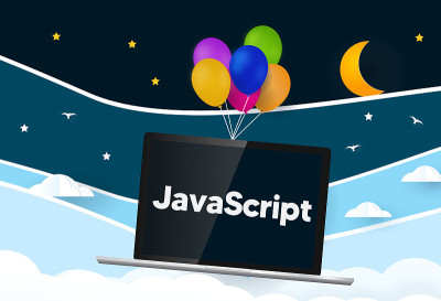气球携带笔记本电脑与文字JavaScript