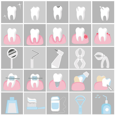 Dentistry icons set. Dental health with a single t