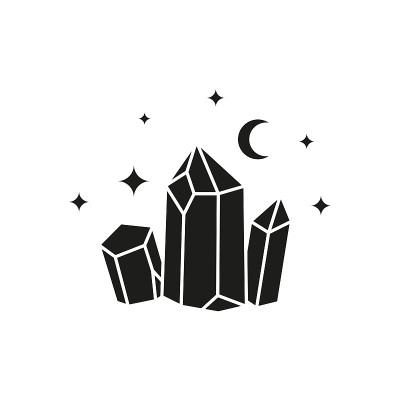 手绘天象水晶与月亮和星星。