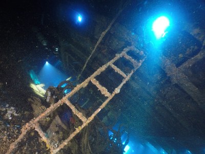 Famous wreck ship Fujikawa maru in Truk lagoon