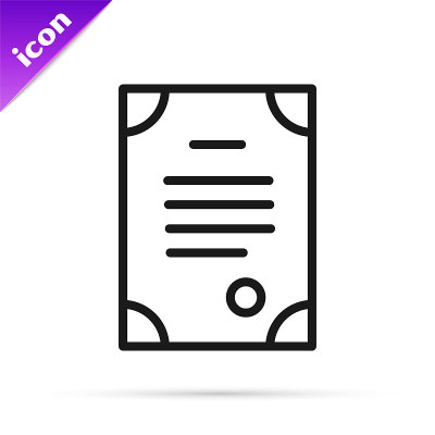 Black line Death certificate icon isolated on whit