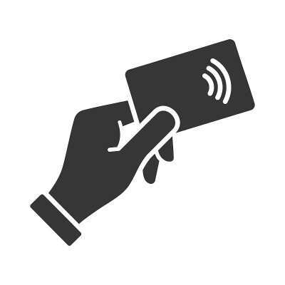 手与NFC支付信用卡图标。向量