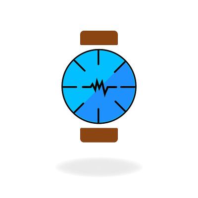 智能适合手表显示脉搏，图形或心跳图标。新潮的平面孤立符号，标志可用于:插图，轮廓，标志，手机，应用程
