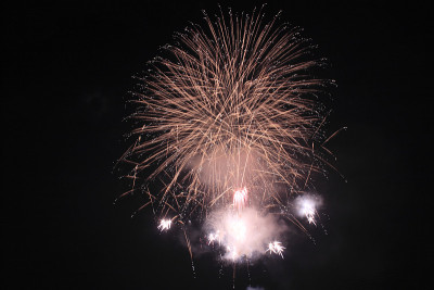 日本传统烟花在夜空中