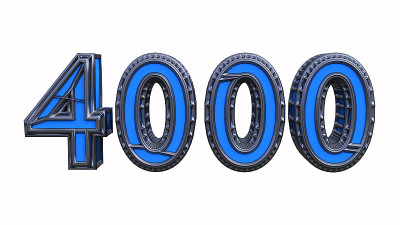 数字“4000”，字母周围有线框。三维渲染