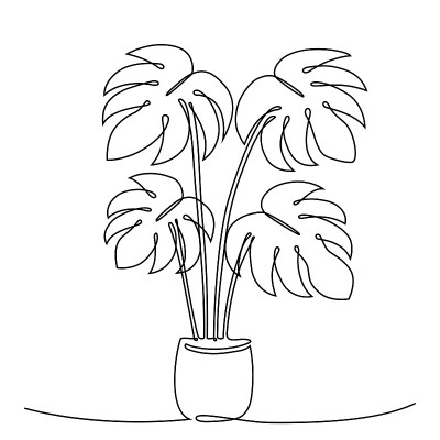 室内植物怪物在一个连续的线画，矢量插图
