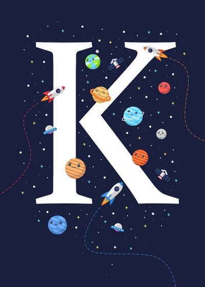 Letter K with the theme of outer space. vector ill
