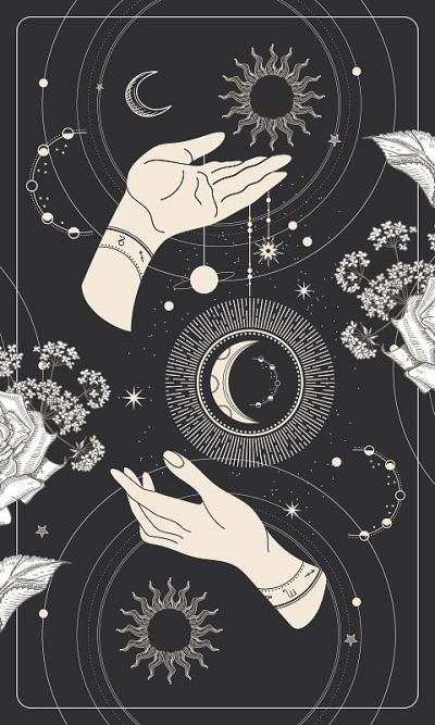 神奇的太阳的脸。塔罗牌，占星术插图。