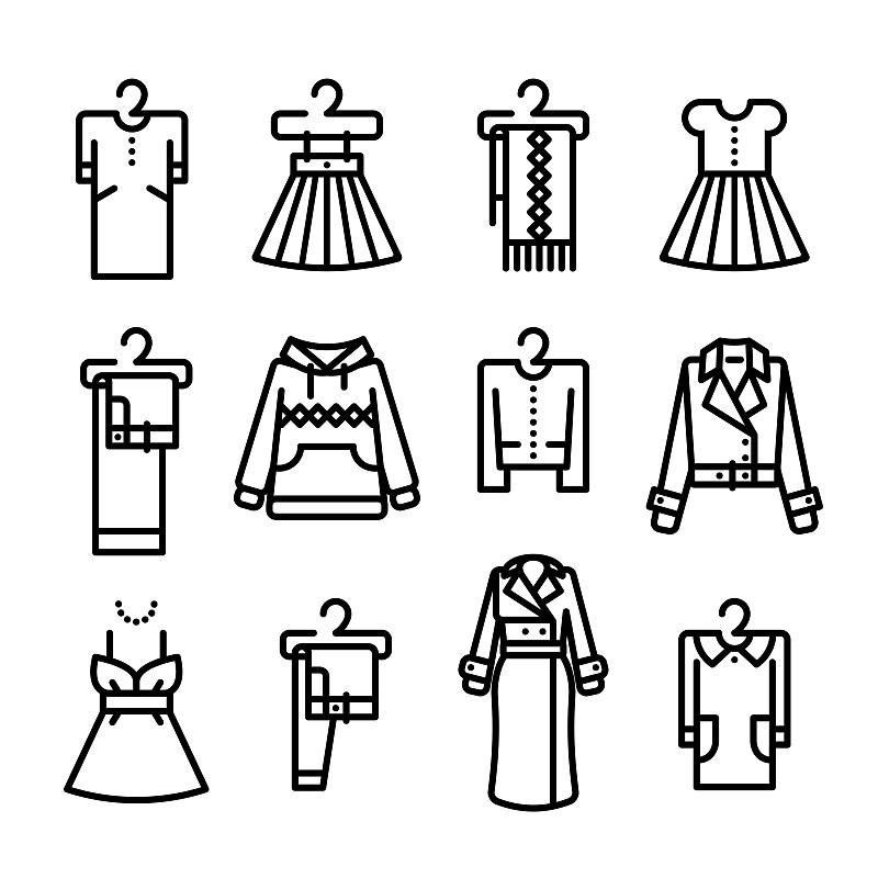 Set of vector line icons of clothes