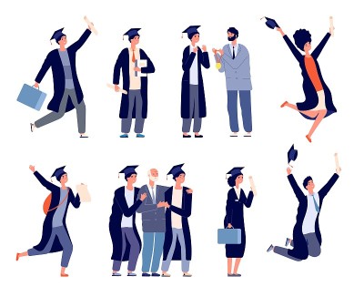 研究生的角色。大学生，快乐大学毕业生。15、男生拿文凭女生拿奖牌，孤立学业绝对矢量集