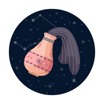 平面矢量插图宝瓶座生肖与星星和星座