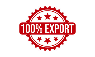 100%出口橡胶邮票。100%出口垃圾邮票印章矢量插图