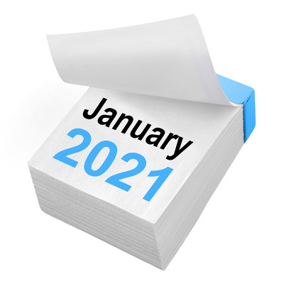 日历2021年1月隔离在白色背景