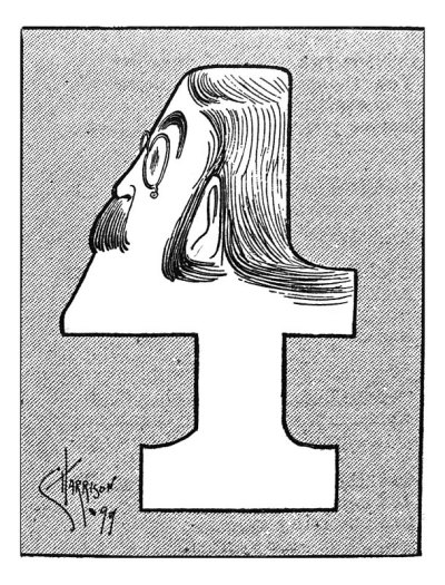 英国讽刺漫画漫画漫画插图-人性化数字4 -头
